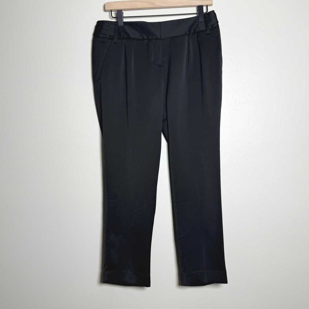 Express Womens Satin Dress‎ Pants 6R Black Ankle Crop Event Office Formal